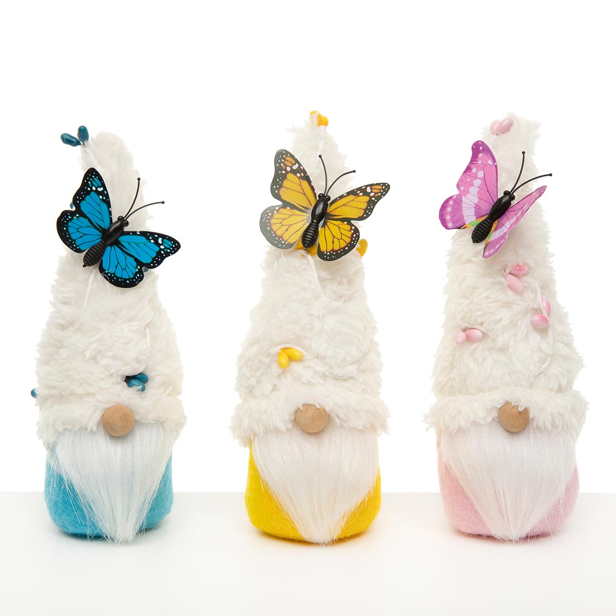 FUZZY HAT GNOME WITH BUTTERFLY PINK/YELLOW/BLUE - Click Image to Close