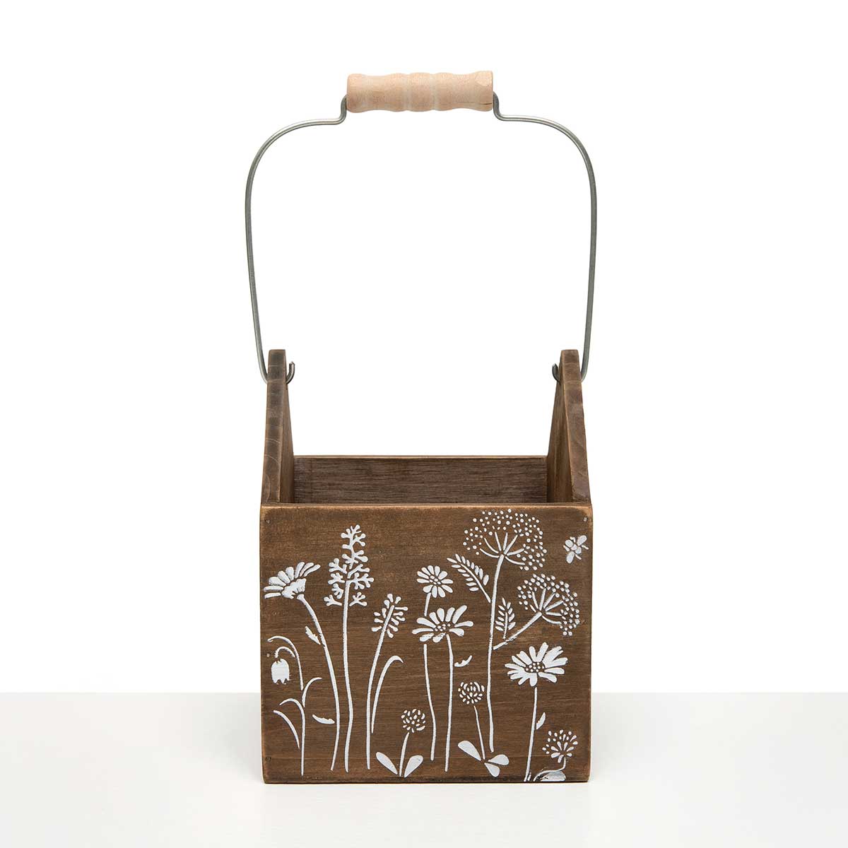 BUCKET SQUARE FLORAL MOTIF MD 5.5IN X 6.5IN BROWN/WHITE