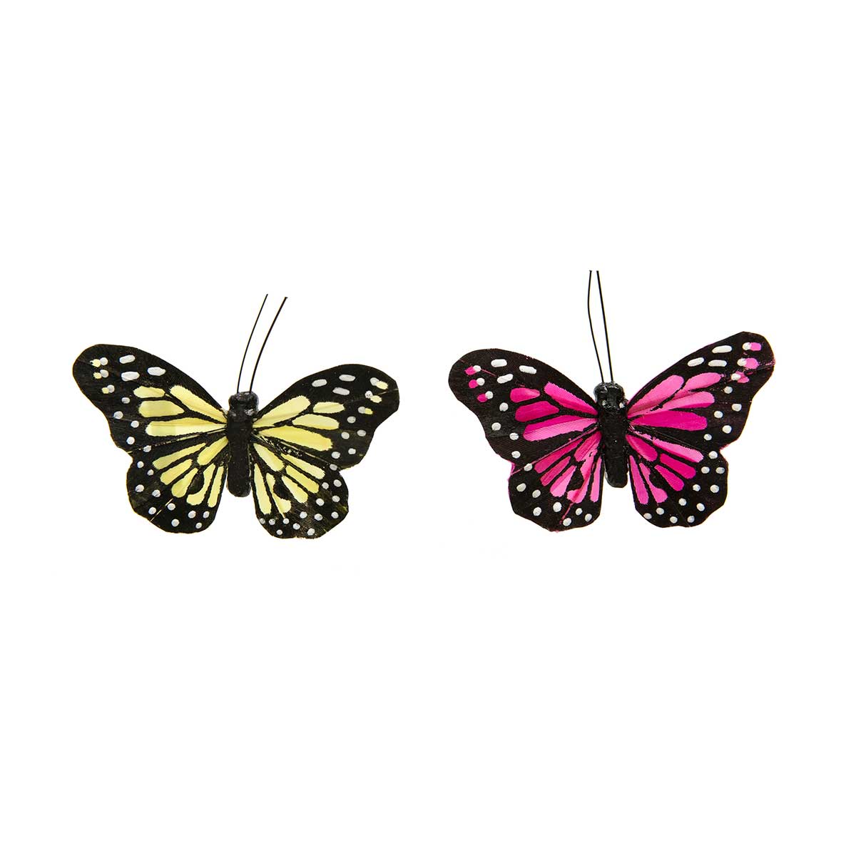 BUTTERFLY 2 ASSORTED PINK/YELLOW SMALL 2IN X 3IN ON METAL CLIP