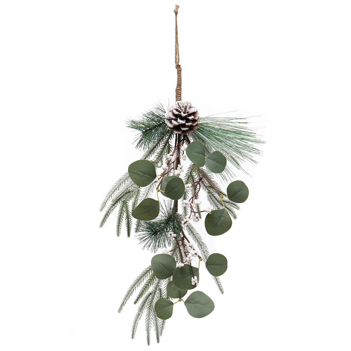 !SNOWBERRY PINE DROP GREEN WITH SNOW, WHITE BERRIES f33