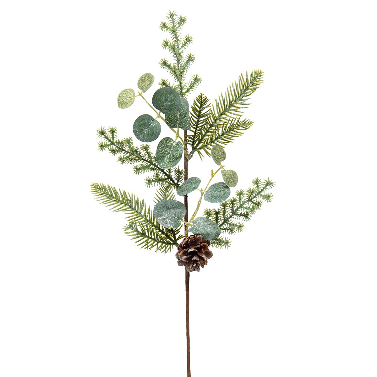 !FROSTED PINE SPRAY WITH EUCALYPTUS, GLITTER AND PINECONES
