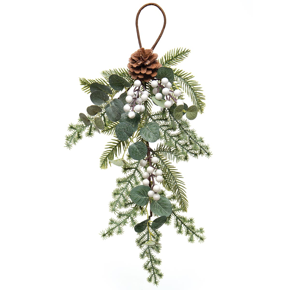 !WINTER BERRY BOUGH WITH WHITE BERRIES, PINE, EUCALYPTUS