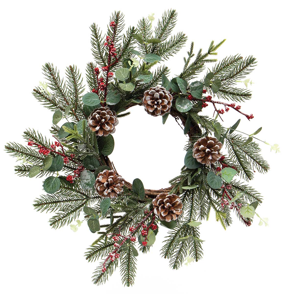 !HOLIDAY BERRY WREATH WITH RED BERRIES, PINE, EUCALYPTUS