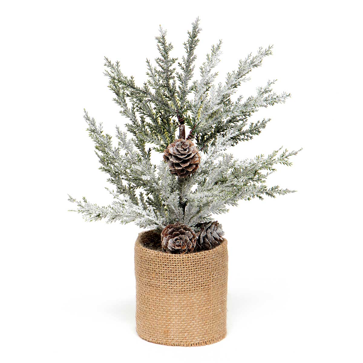 EVERGREEN PINE TREE IN BURLAP BASE WITH SNOW