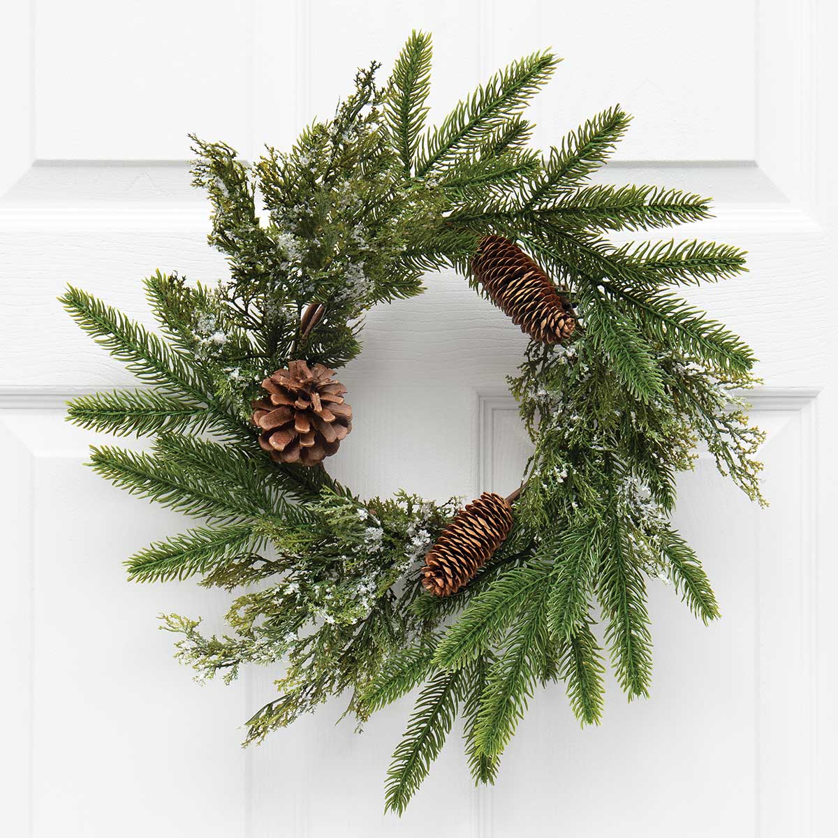 !NATURAL PINE MIX CANDLE RING/MINI WREATH WITH ICED CEDAR