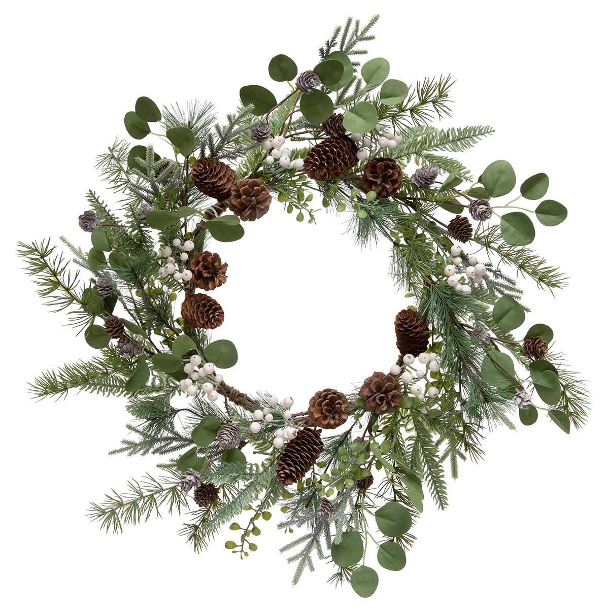 !PINE WREATH WITH WHITE BERRY 22"