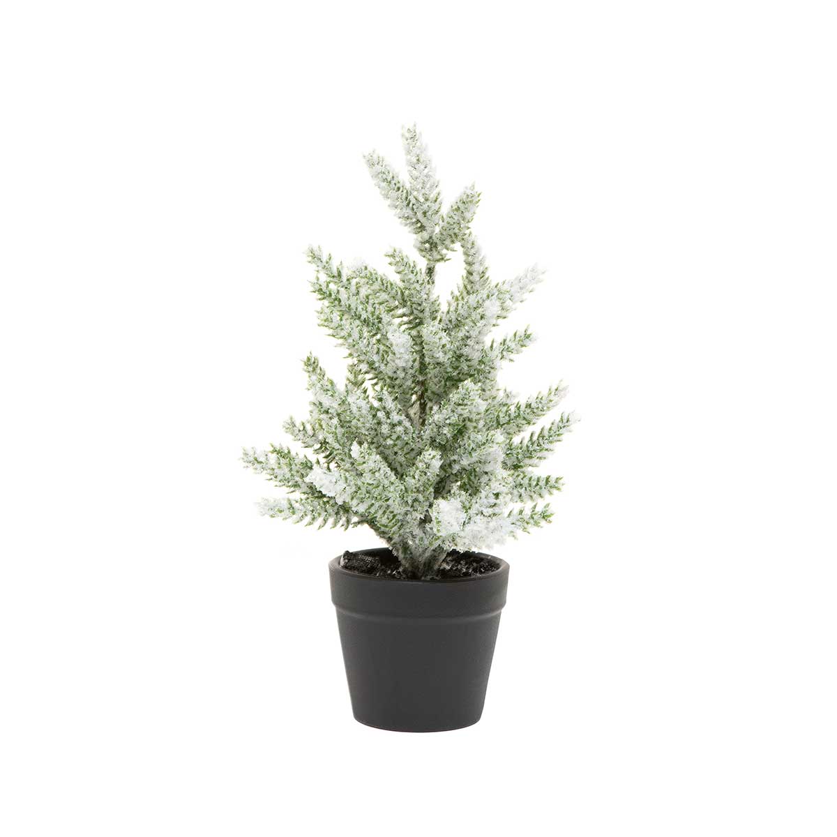 TREE PINE WITH SNOW SMALL 5IN X 9IN IN BLACK POT PLASTIC