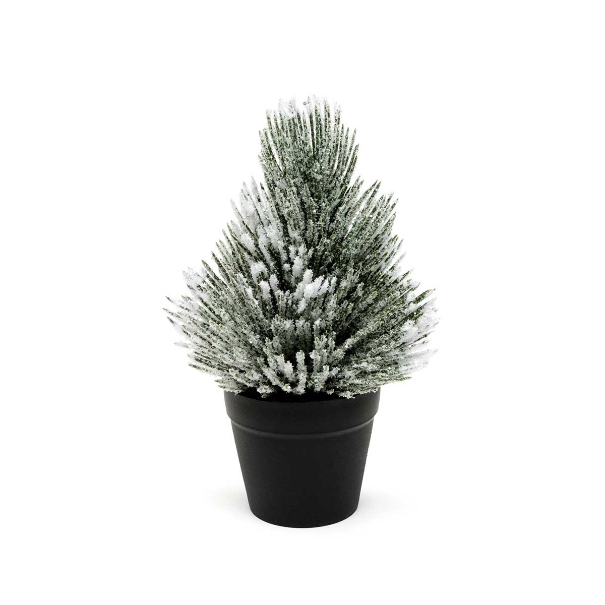 TREE PINE WITH SNOW SMALL 5IN X 8IN IN BLACK POT PLASTIC