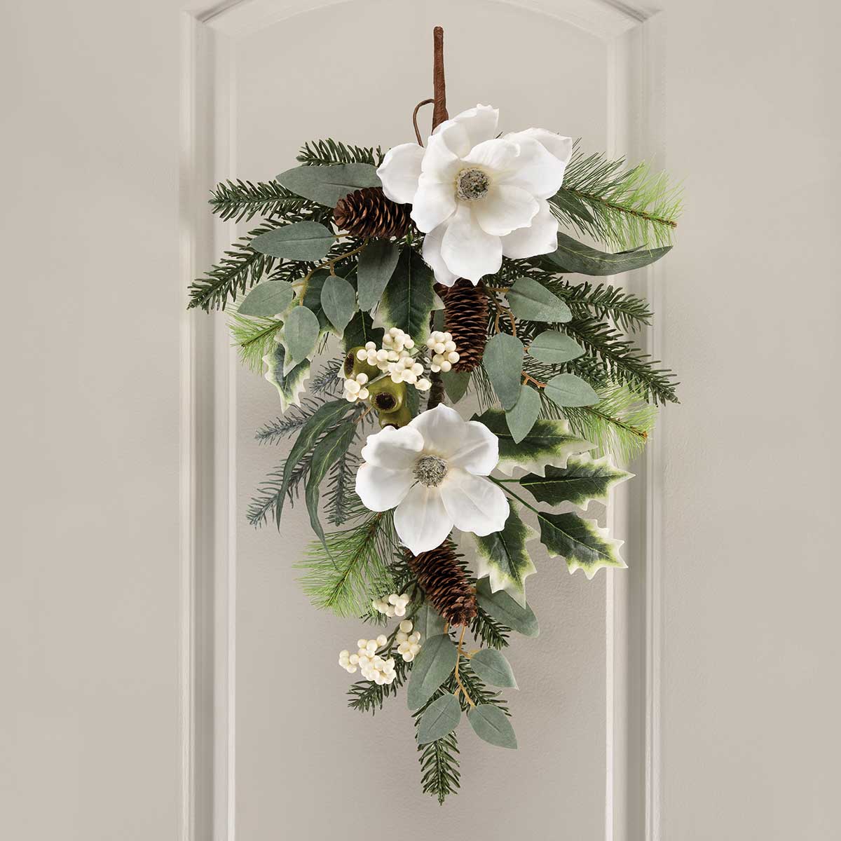 BOUGH PINE/MAGNOLIA WITH PINECONE 11IN X 24IN WHITE/GREEN