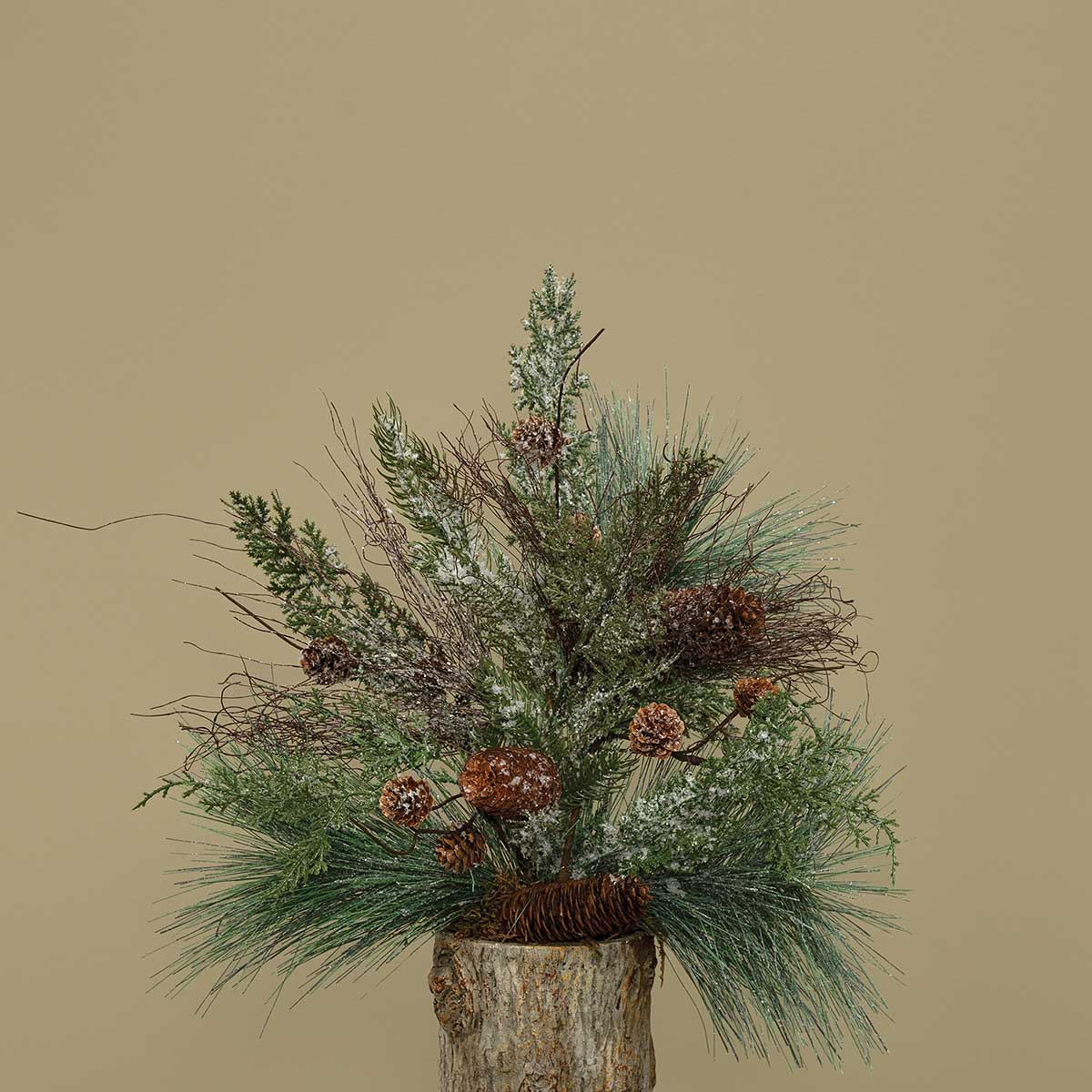 FROSTED LONG NEEDLE PINE BUSH WITH CEDAR, PINECONES