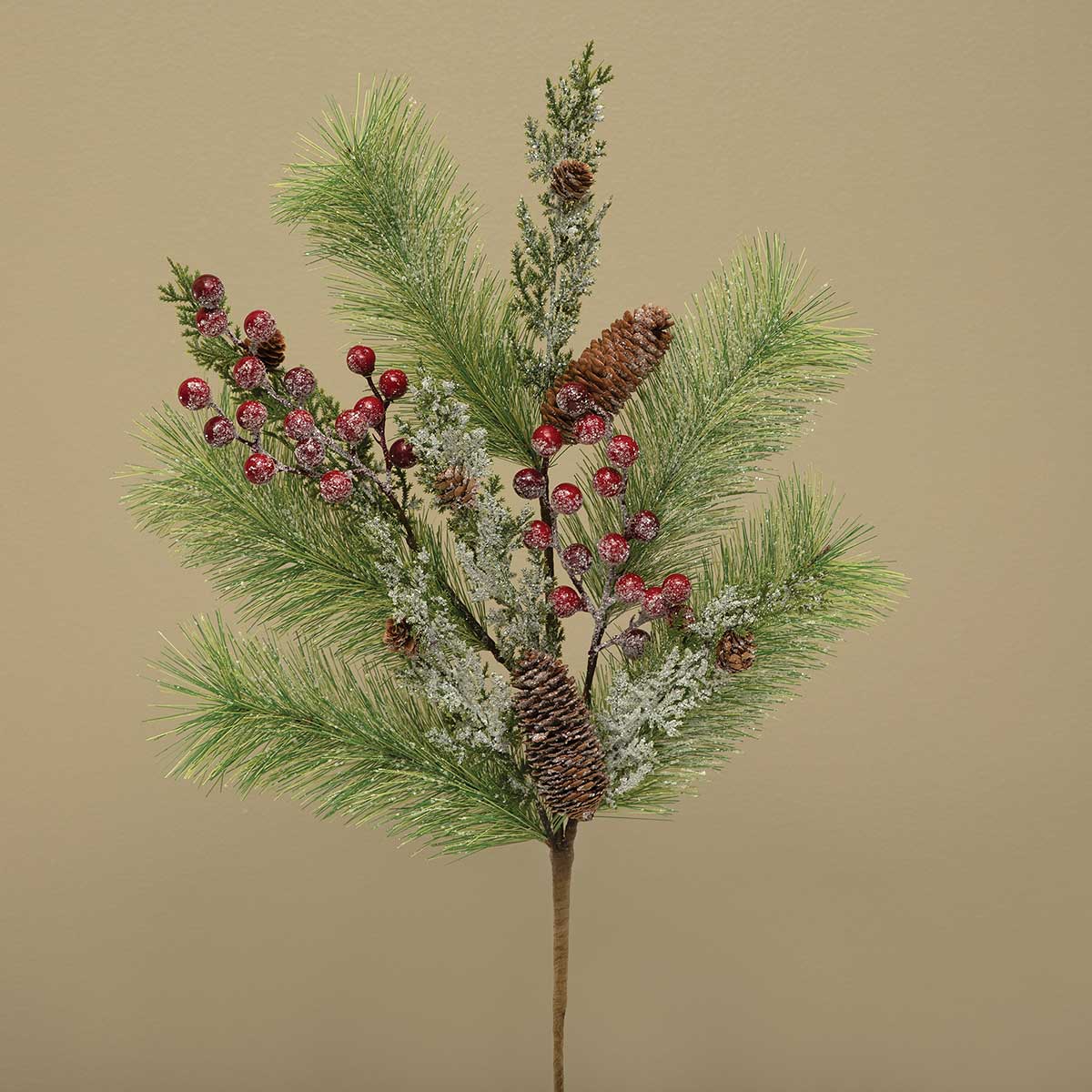 FROSTED RED BERRY/PINE SPRAY WITH PINECONES