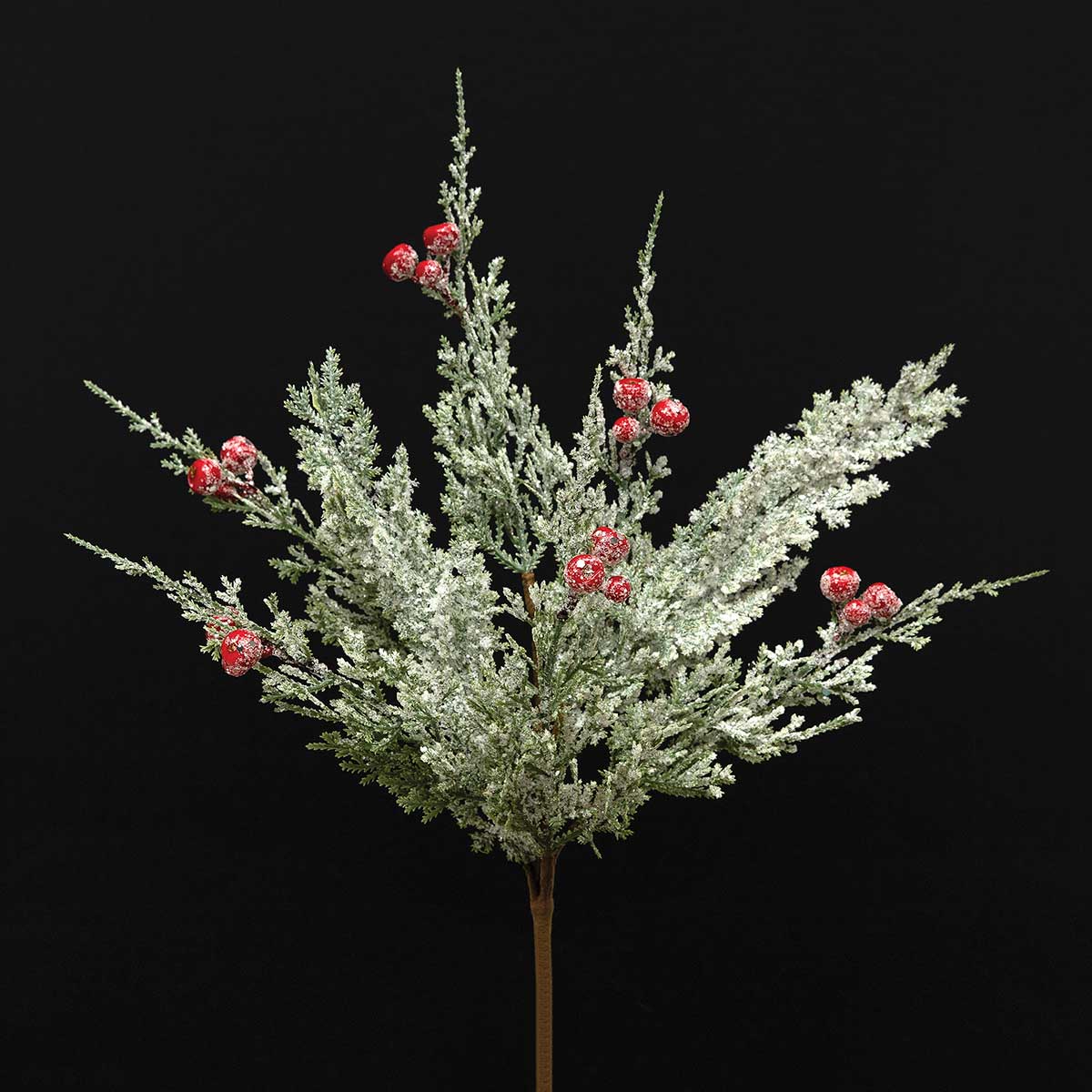 FROSTED CEDAR PIK WITH RED BERRIES, GLITTER, MICA - Click Image to Close