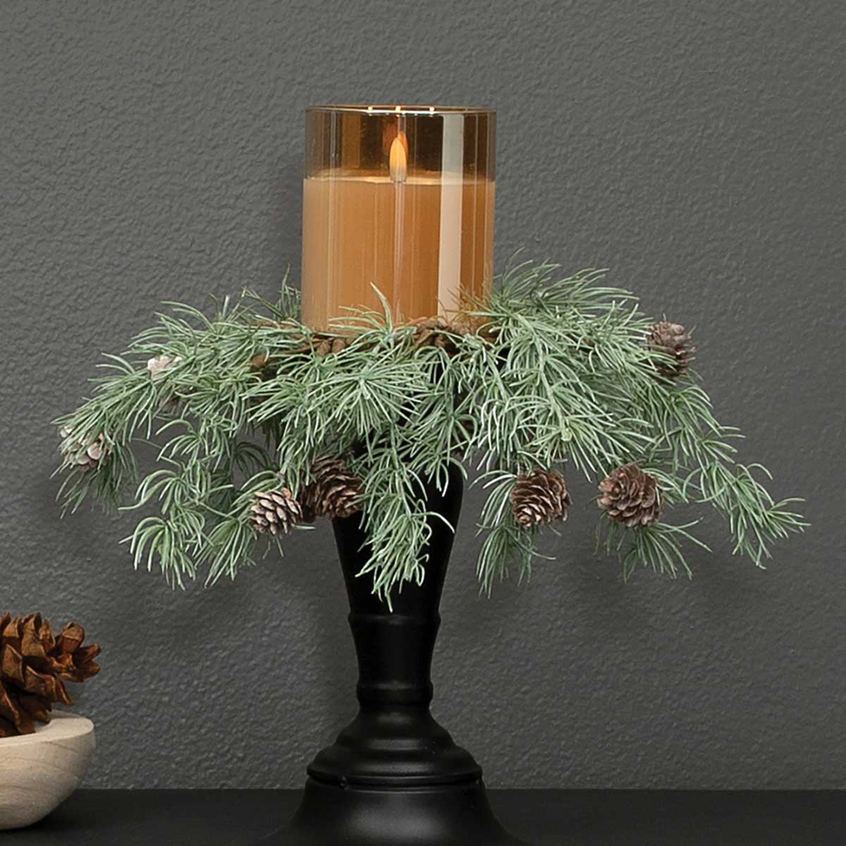 WEEPING PINE CANDLE RING WITH PINECONES 14" (INNER RING 4")