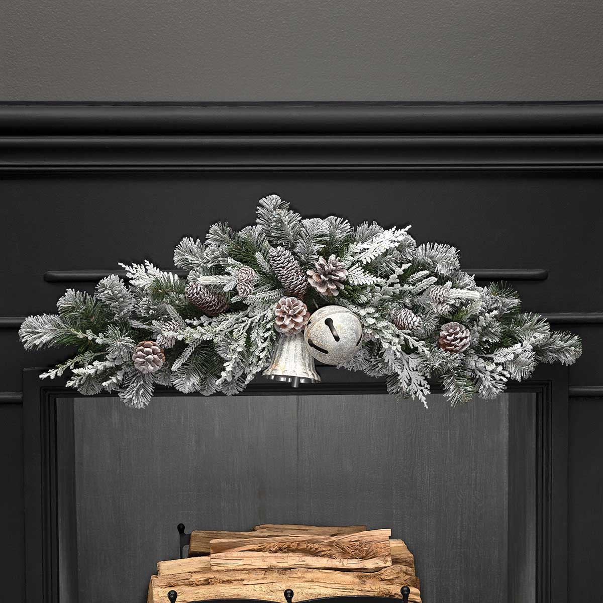 SNOW FIR PINE CRESCENT WITH PINECONES 32"X16" - Click Image to Close