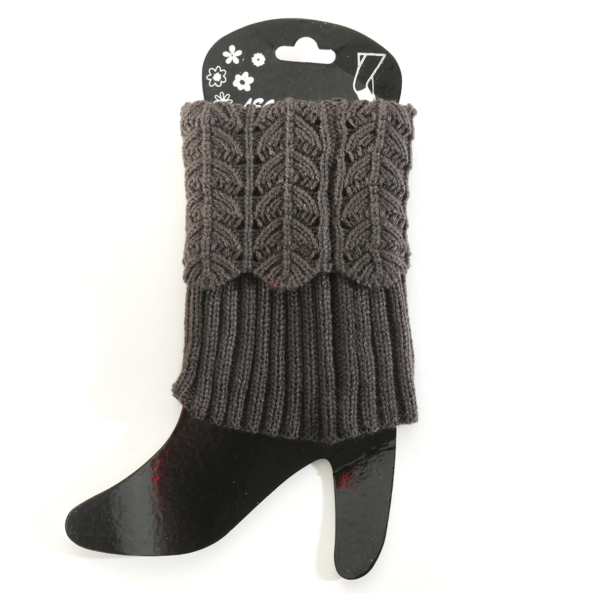 b70 BOOT CUFF CROCHET DK GREY SHORT 4.5IN X 6.25IN - Click Image to Close