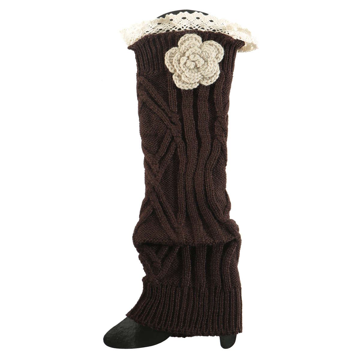 Brown Crochet Flower Boot Cuff 50sp - Click Image to Close