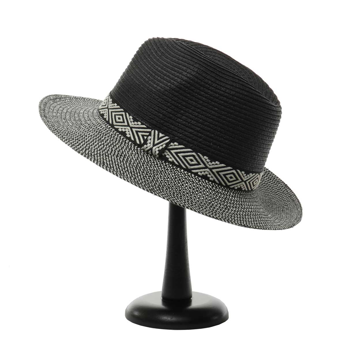 Black Herringbone Hat with Aztec Trim 50sp