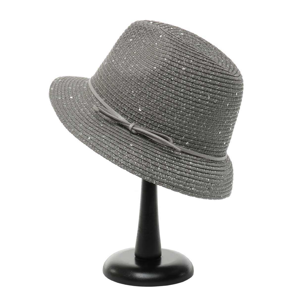 Grey Sparkle Derby Hat with Bow Trim 50sp - Click Image to Close