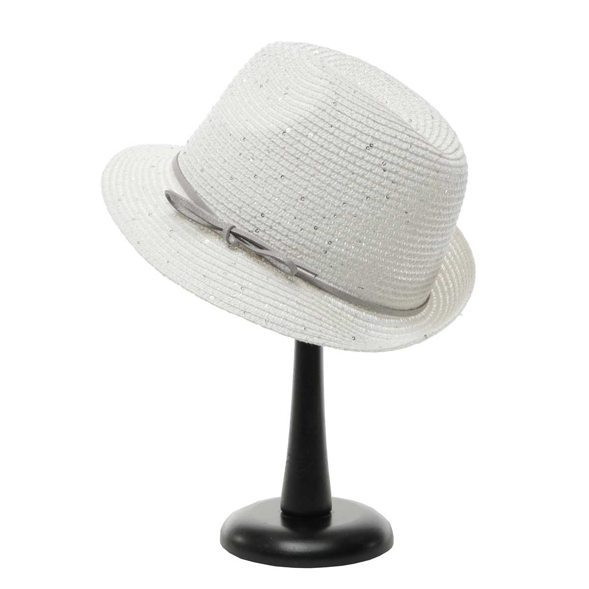 White Sparkle Derby Hat with Bow Trim 50sp
