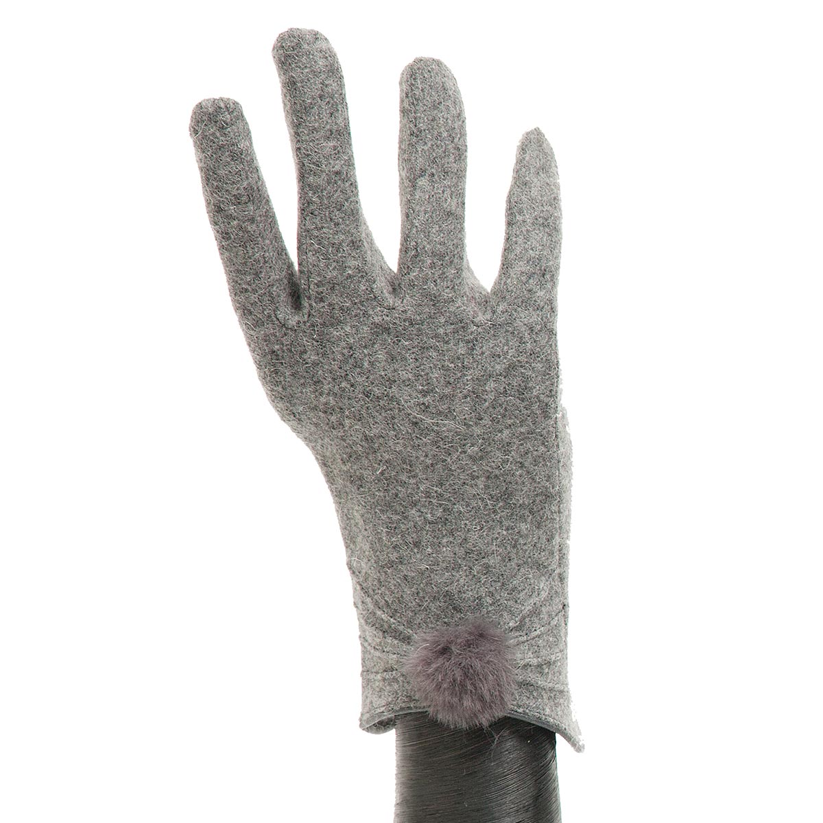 Grey Glove with Pleat and Fur Tuft X7901