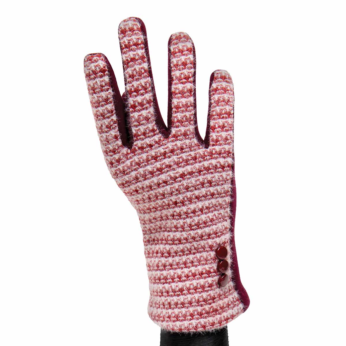 Burgundy Knit Gloves with Buttons