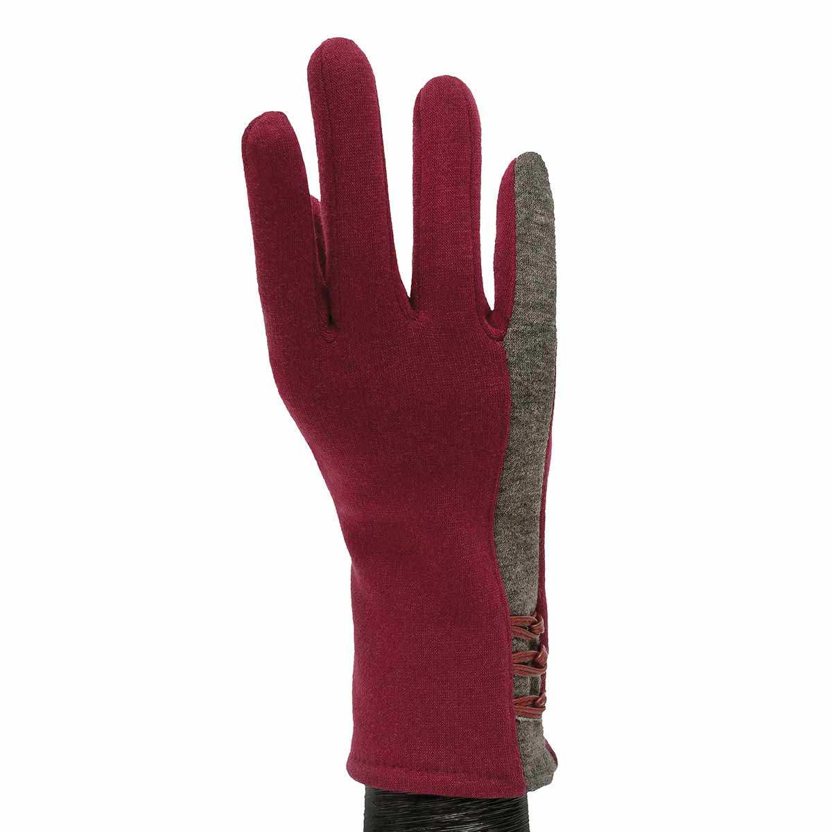 Burgundy Gloves with Grey Stripe