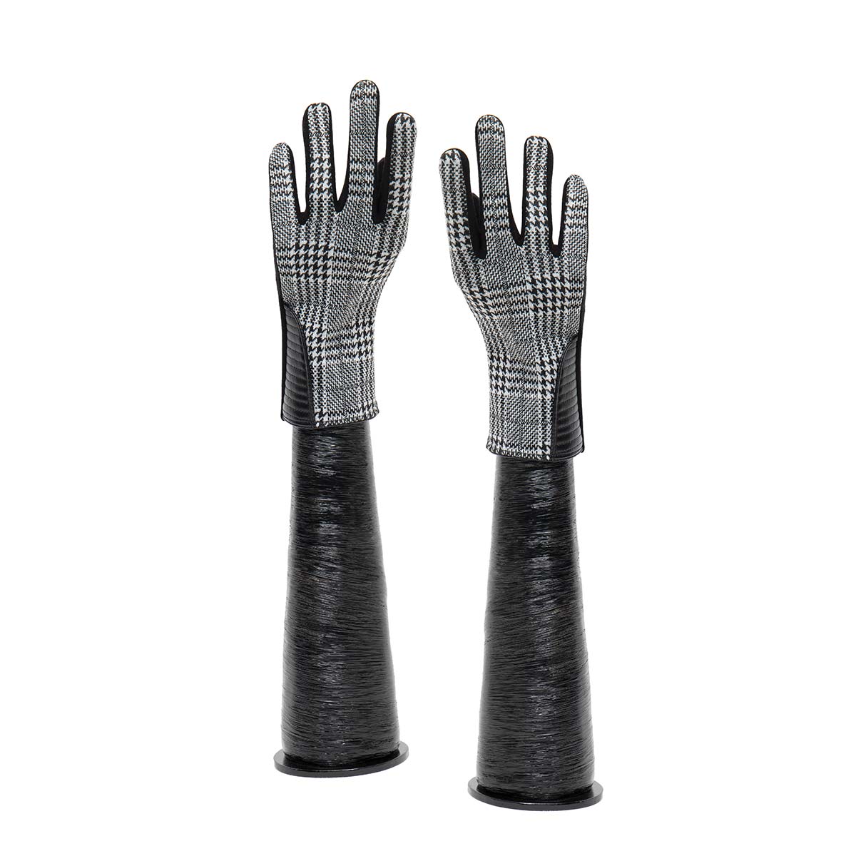 Black and White Plaid Gloves with Black Palm