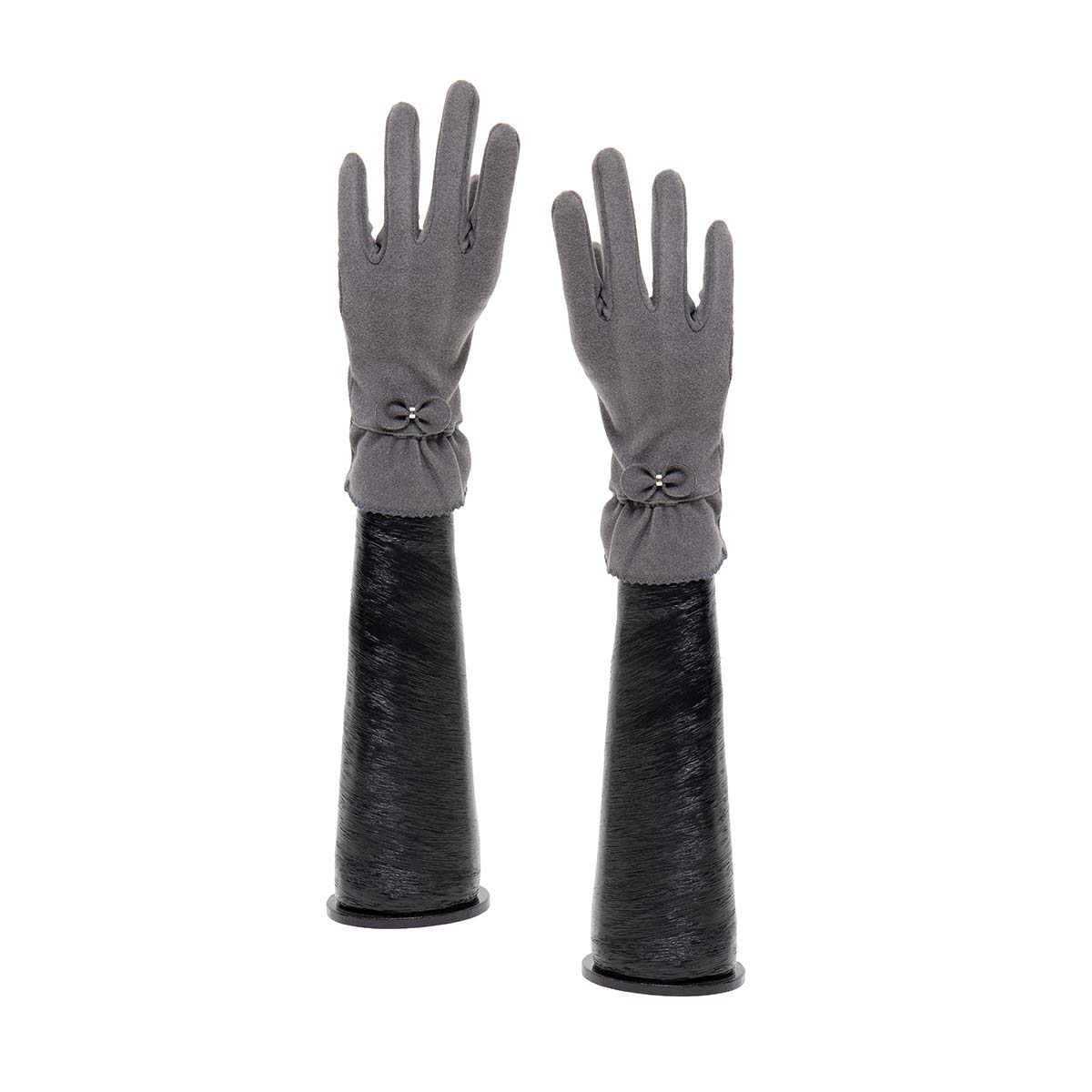 Grey Gloves with Bow and Ruffle