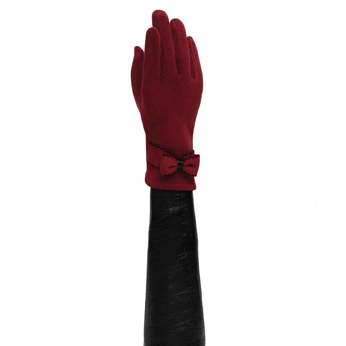 RED GLOVES WITH BOW AND BLACK STITCHING