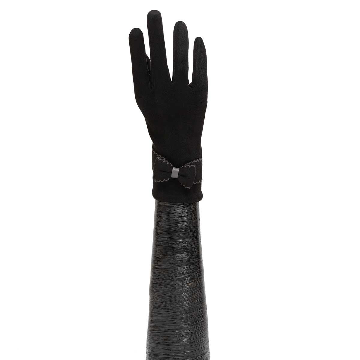 BLACK GLOVES WITH BOW AND GREY STITCHING